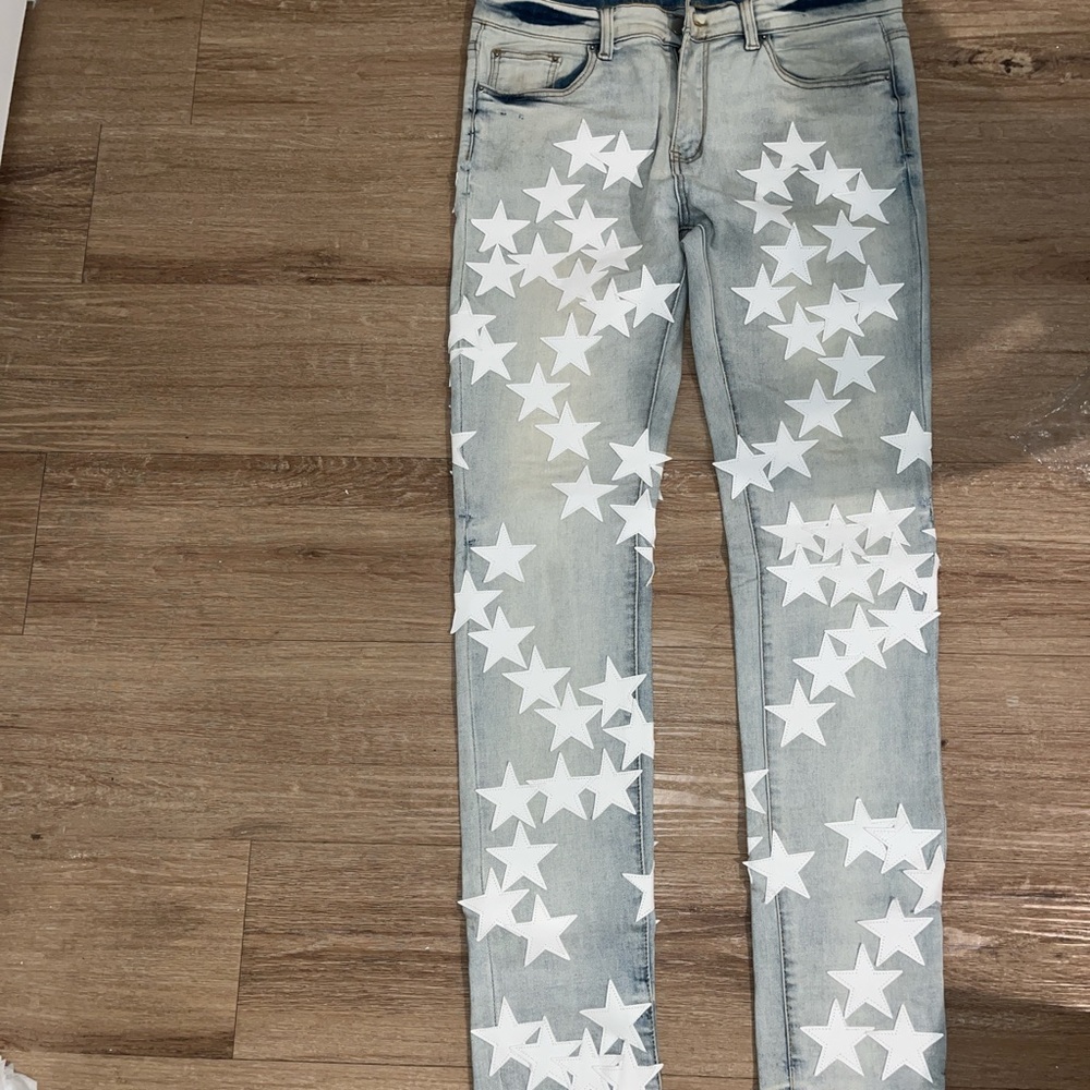 MNML Light wash star print  jeans “Amiri Inspired”
